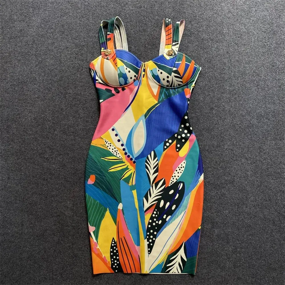 Pre Order:  Multicolor Floral Printed Sleeveless Midi Dress