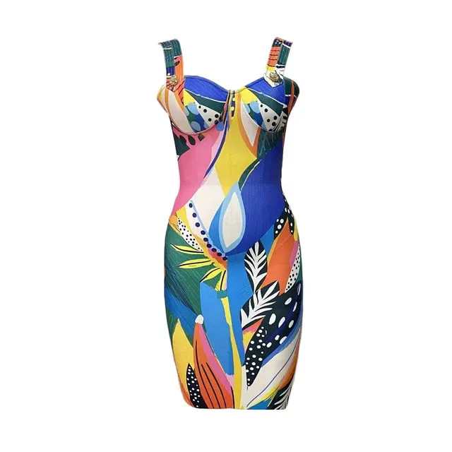 Pre Order:  Multicolor Floral Printed Sleeveless Midi Dress