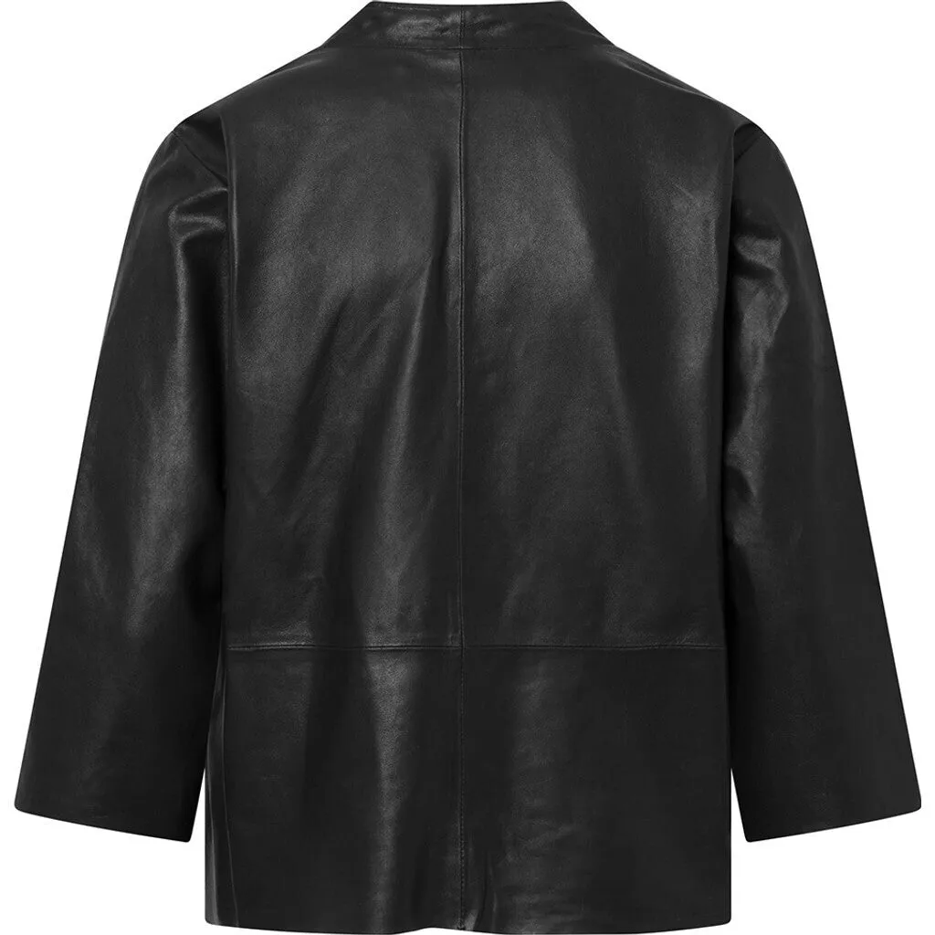 Pretty Tirsa leather blouse with v-neck / 51102 - Black (Nero)