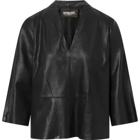 Pretty Tirsa leather blouse with v-neck / 51102 - Black (Nero)