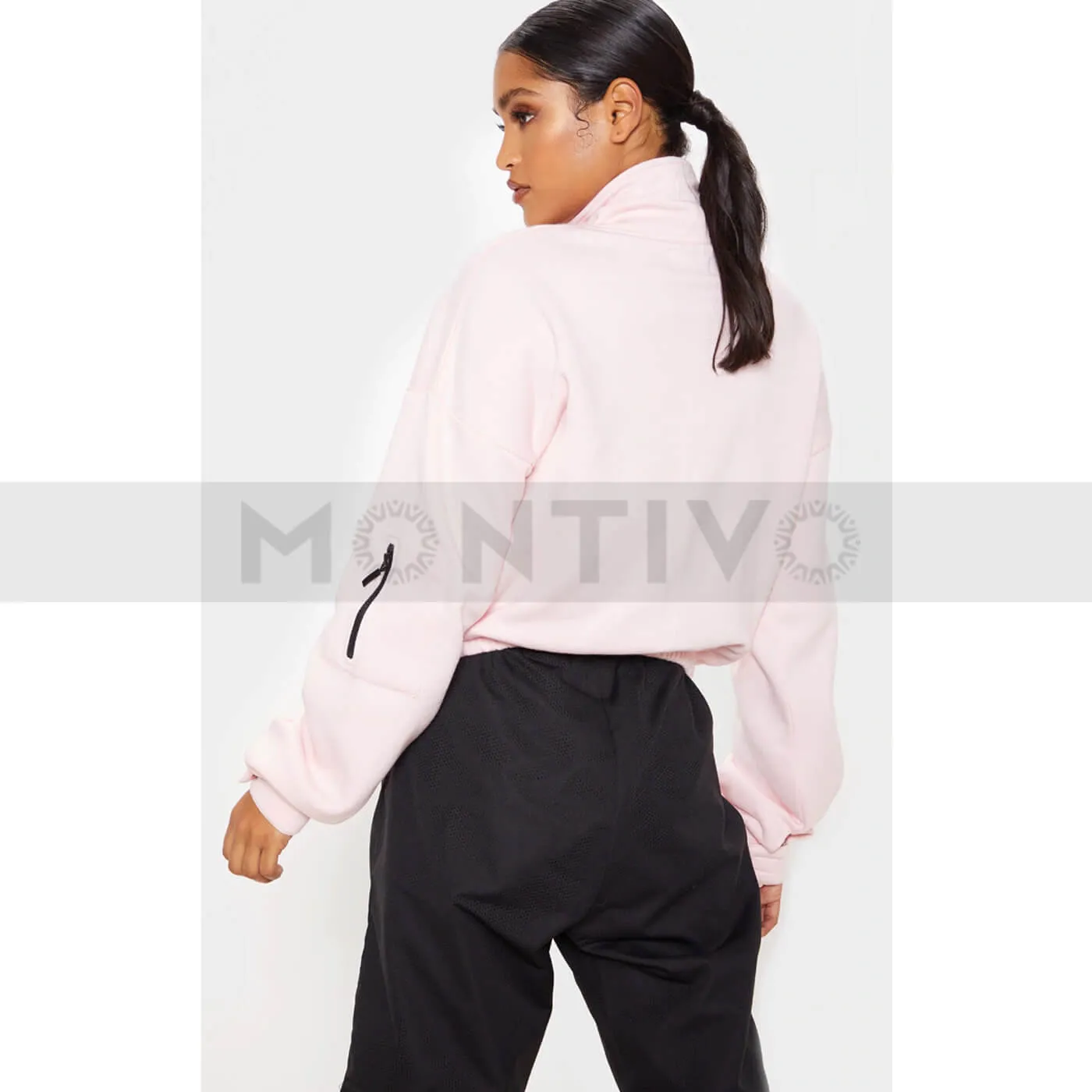 PTL Baby Pink Oversized Zip Front Sweatshirt