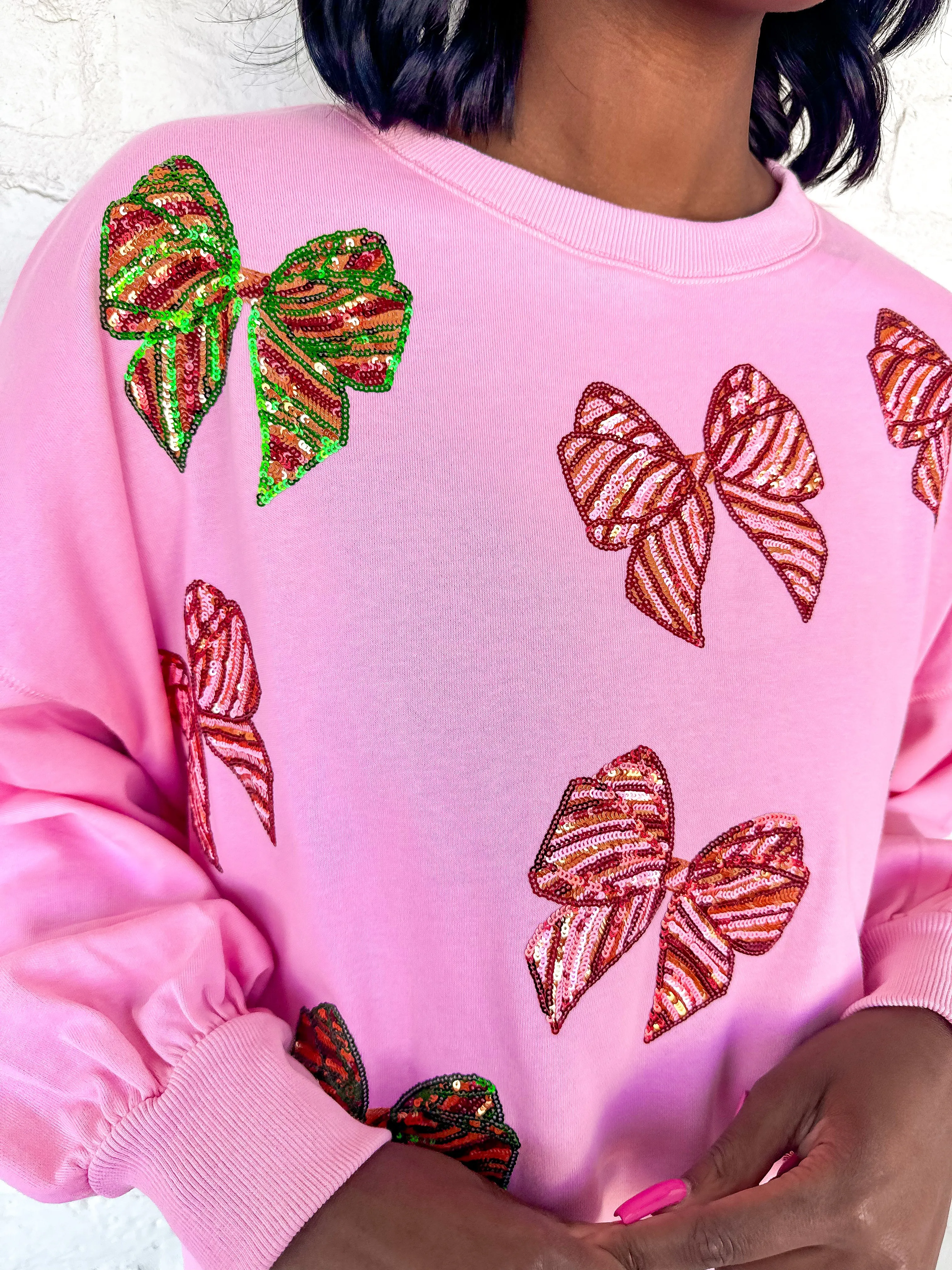 Queen Of Christmas Pink Multi Bow Sweater