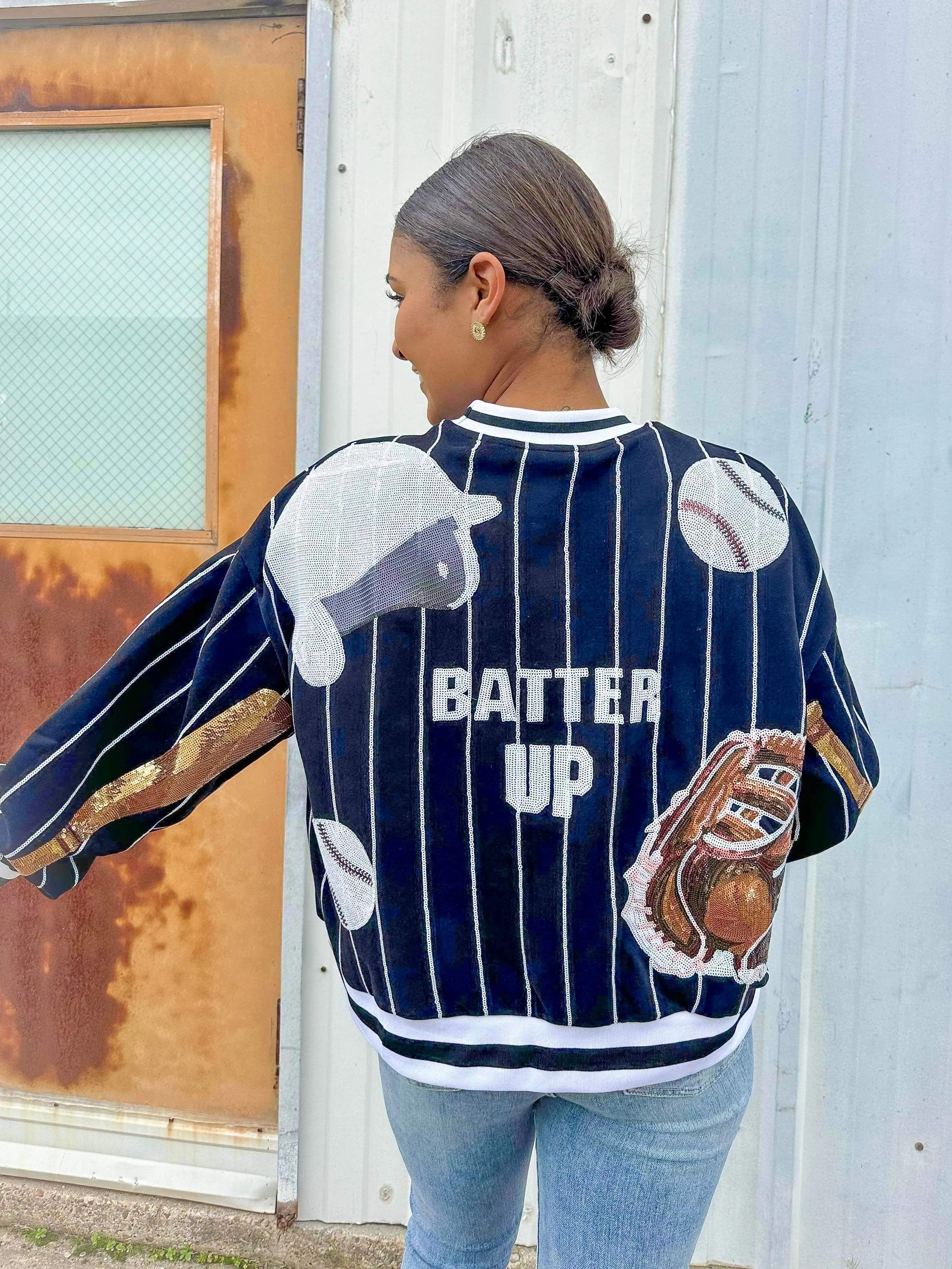 Queen Of Sparkles Baseball Queen Batter Up Sweater Black