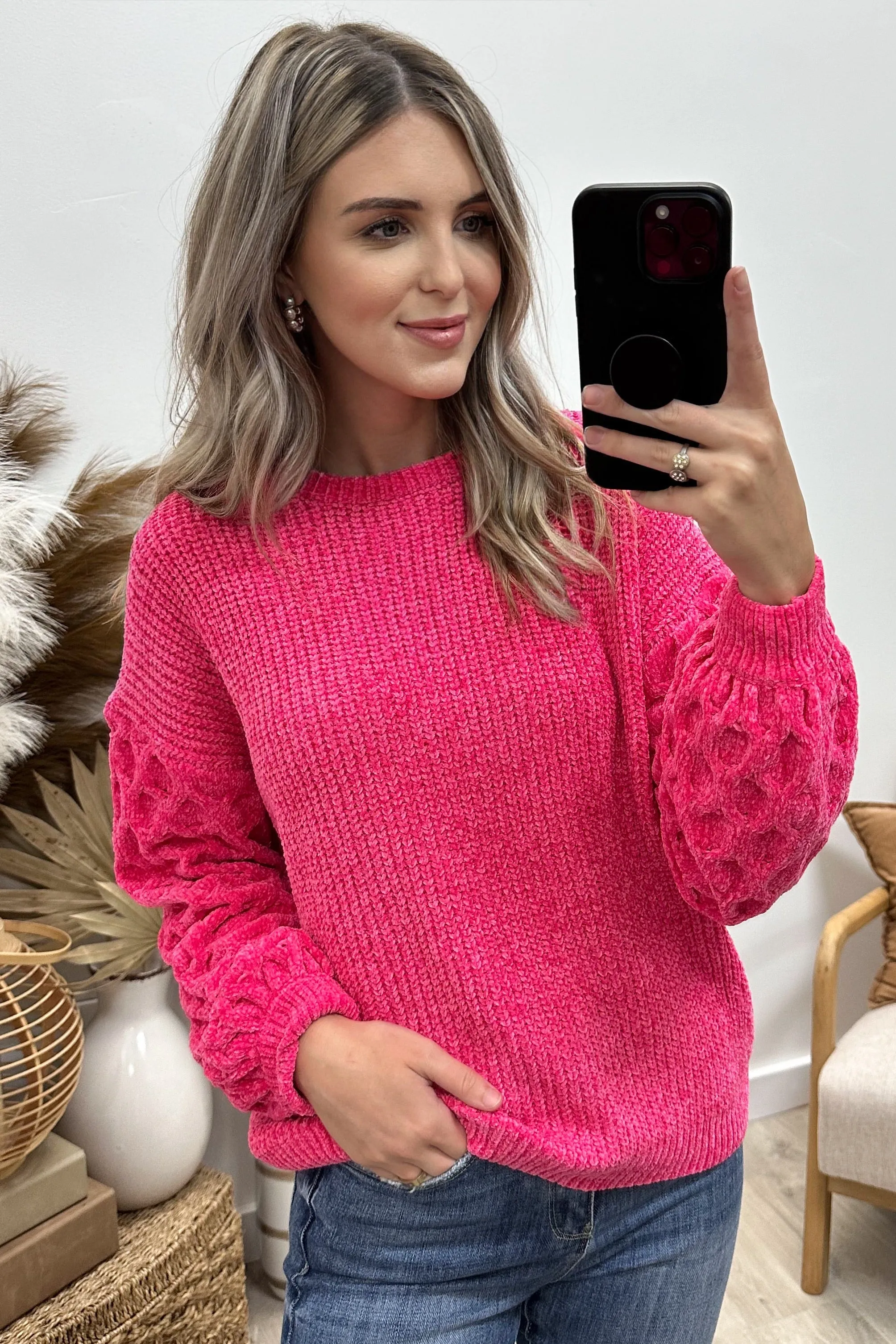 "Cozy Feels" Sweater (Hot Pink)