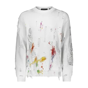 "DISTRESSED SPLATTER PAINT" SWEATER