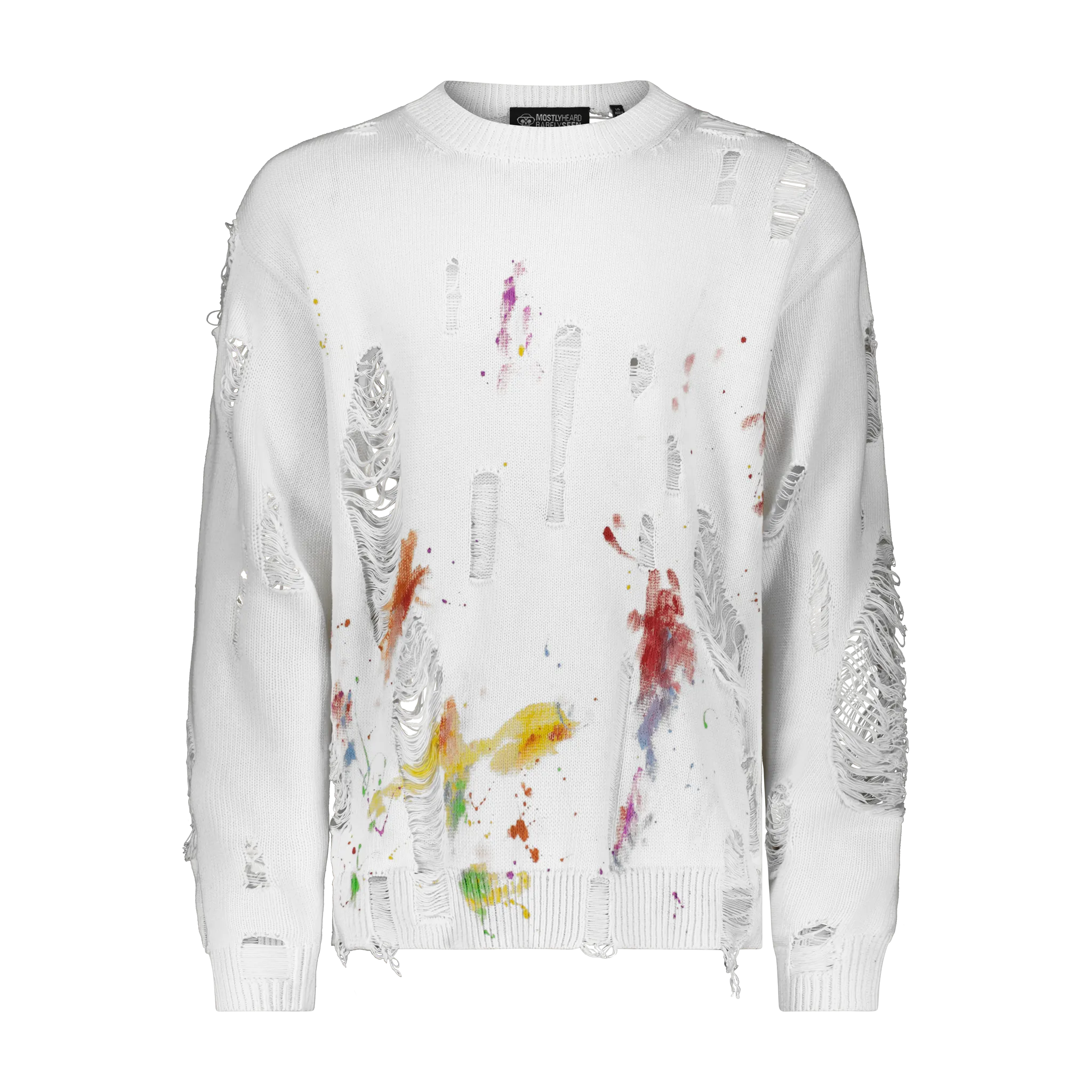 "DISTRESSED SPLATTER PAINT" SWEATER