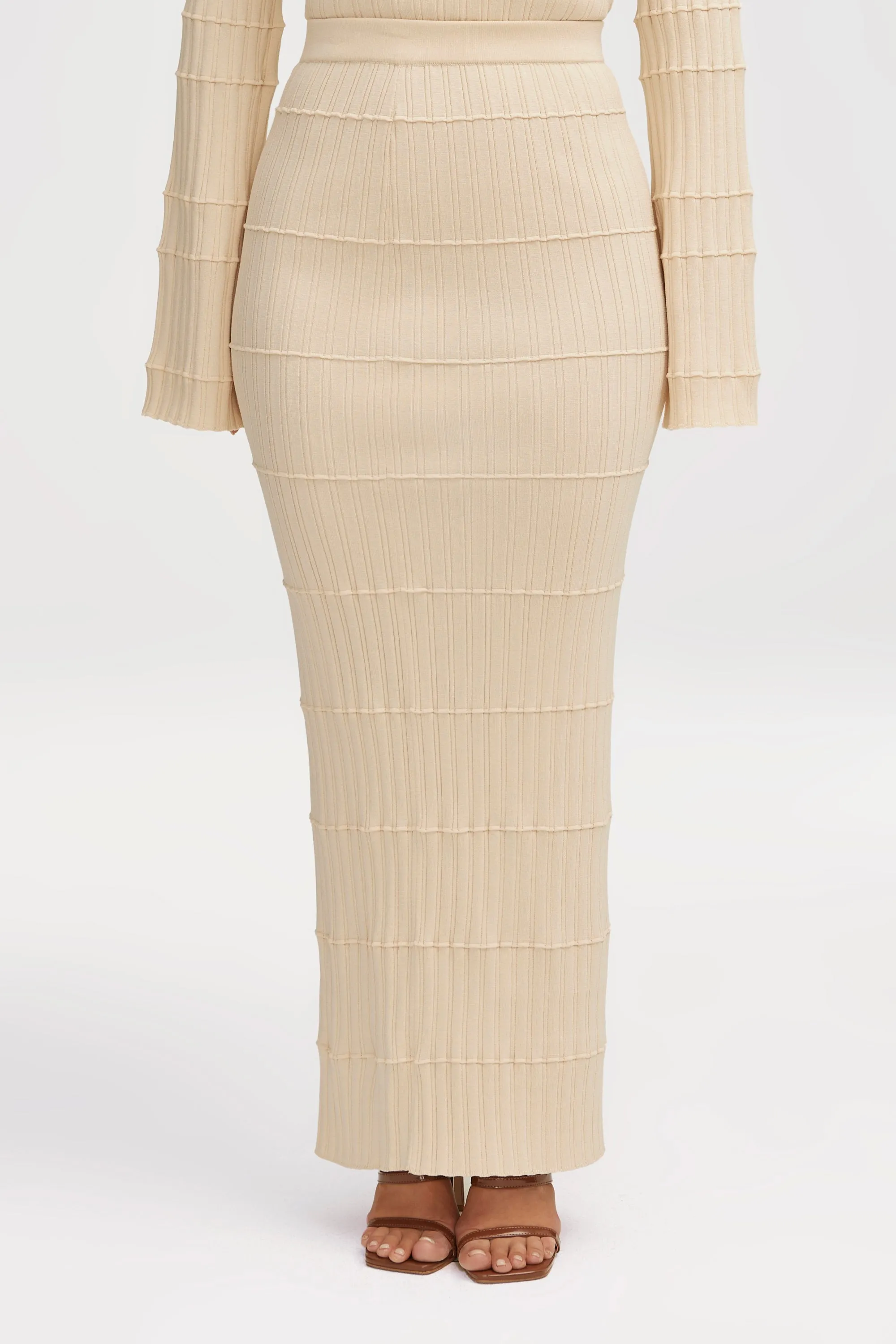 Rania Ribbed Knit Maxi Skirt - Beige