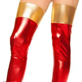 Roma Costume Thigh High Red Gold Leggings One Size