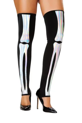 Roma Costume Thigh High Skeleton Leggings Black/Silver One Size