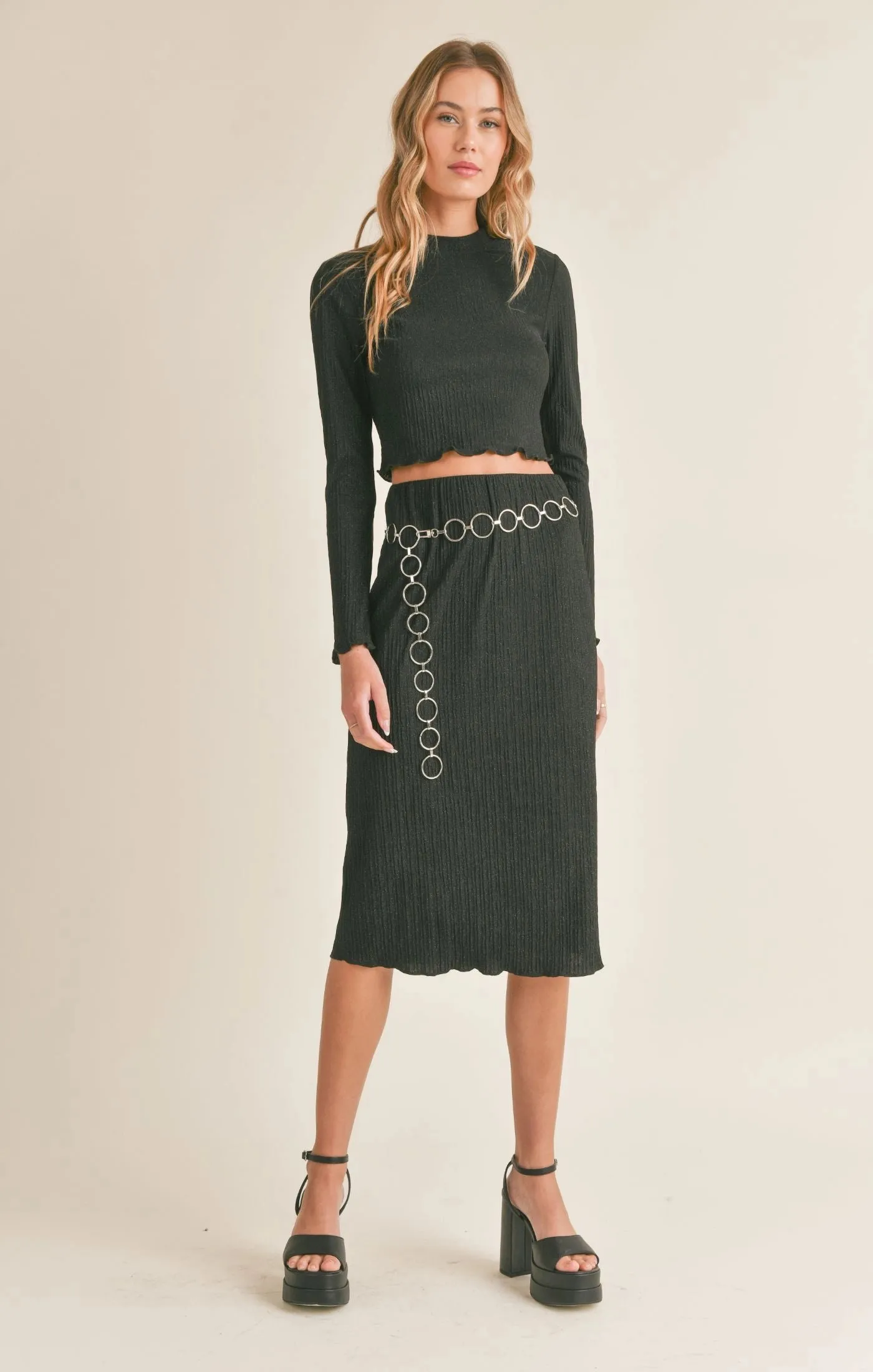 Sadie & Sage Nelly Lettuce Hem Midi Skirt