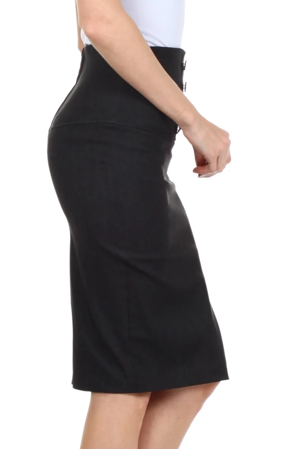 Sakkas Petite High Waist Stretch Pencil Skirt with Four Button Detail