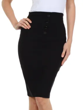 Sakkas Petite High Waist Stretch Pencil Skirt with Four Button Detail