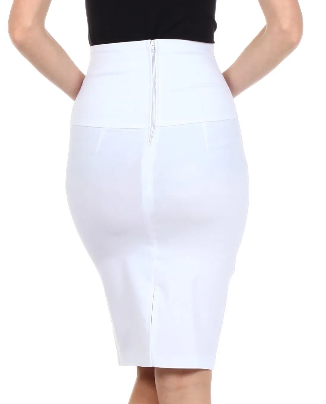 Sakkas Petite High Waist Stretch Pencil Skirt with Four Button Detail