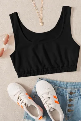 Scoop Neck Solid Crop Tank