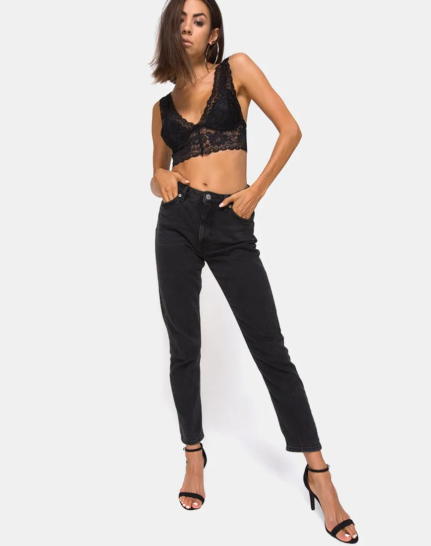 Sejie Bralet Crop in Lace Black