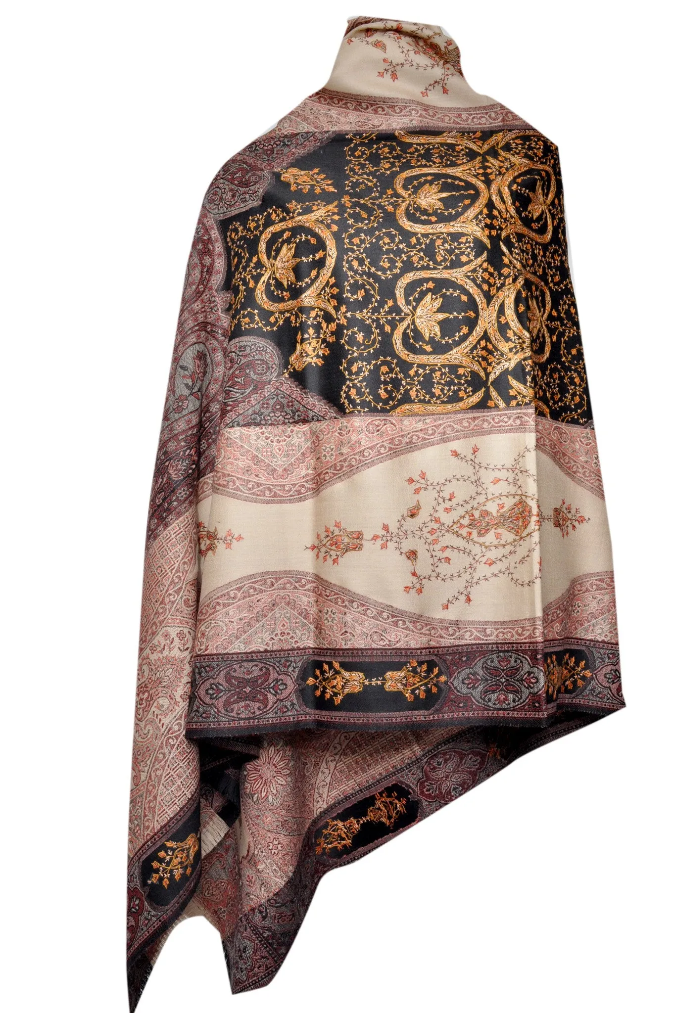 Semi Pashmina Jamawar Shawl with Needle Work