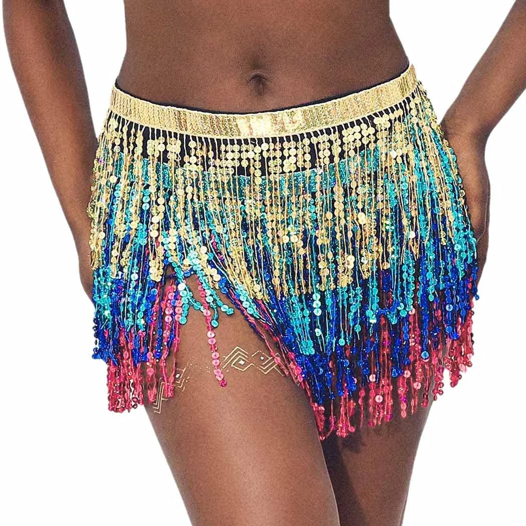 Sequin Glitter Fringe Sarong Skirt