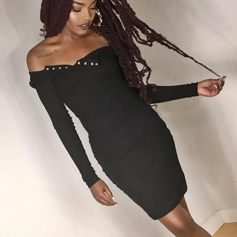 Sexy Autumn One Shoulder Bodycon Long Sleeve Dress