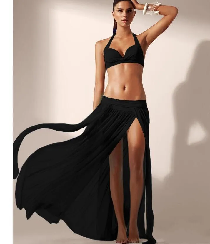 Sexy High Waist Split Net Yarn Beach Maxi Skirt