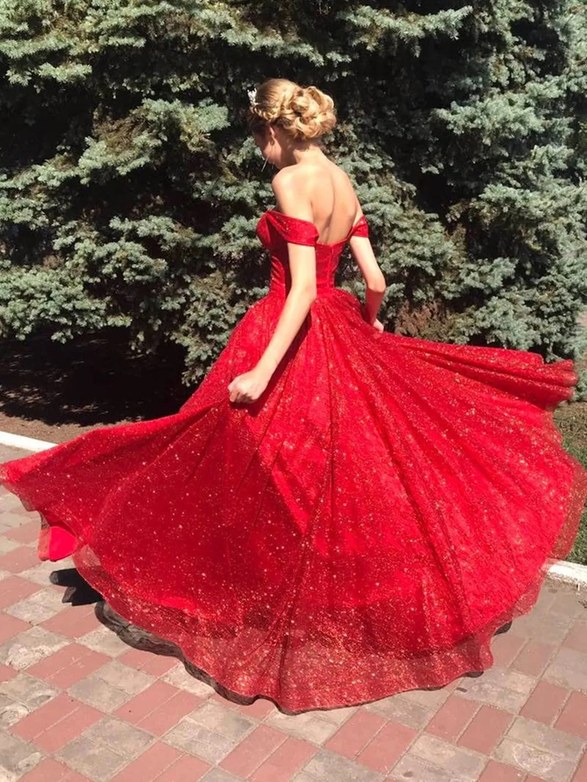 Shiny Off Shoulder Red Long Prom, Off the Shoulder Red Formal, Sparkly Red Evening