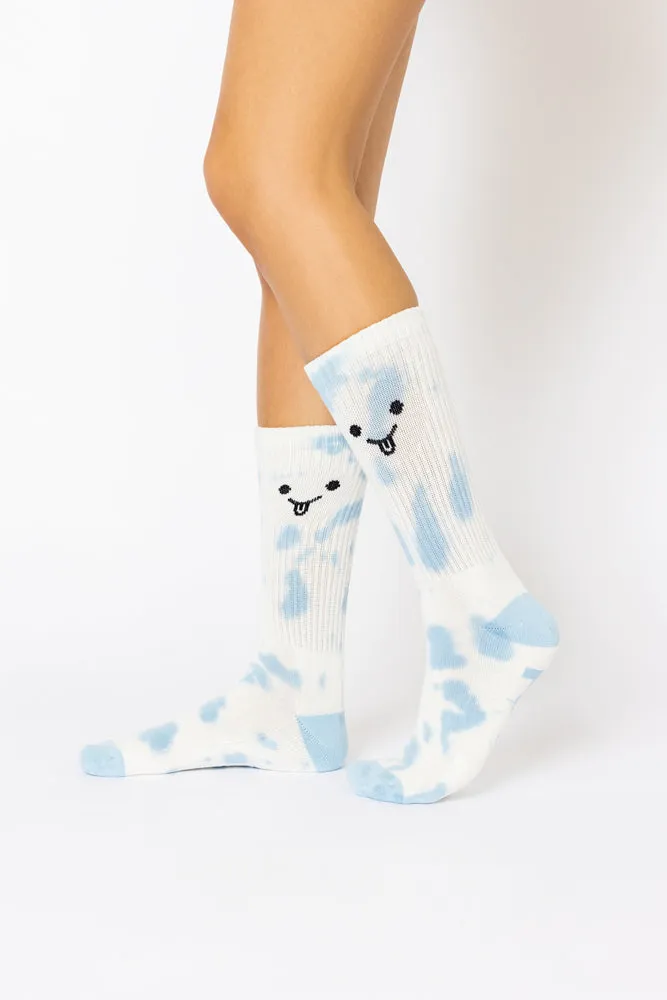 Silly Face Mid-Calf Gym Socks - Blue Tie Dye