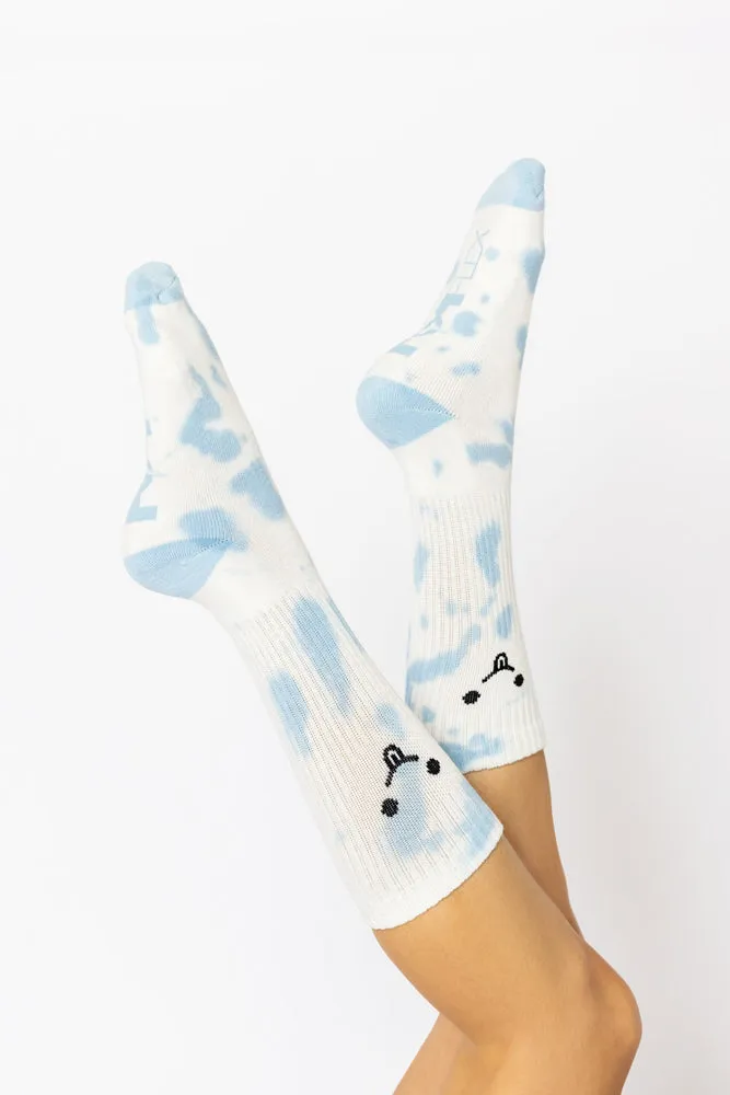 Silly Face Mid-Calf Gym Socks - Blue Tie Dye