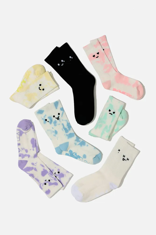 Silly Face Mid-Calf Gym Socks - Blue Tie Dye