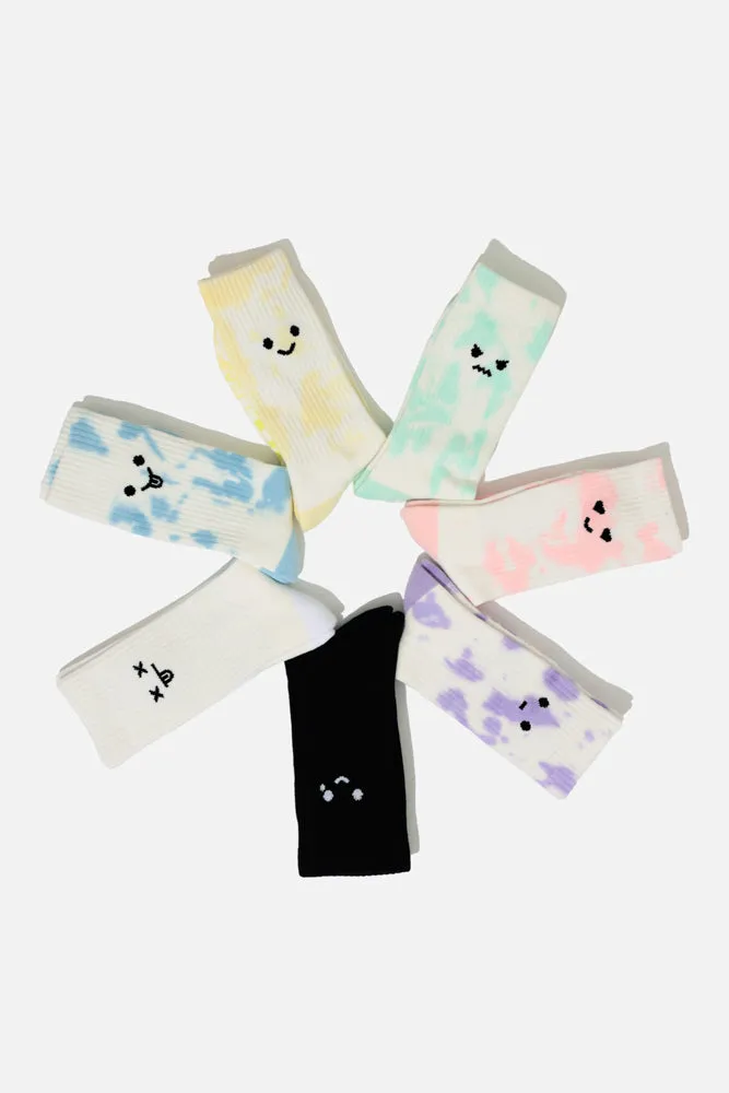 Silly Face Mid-Calf Gym Socks - Blue Tie Dye