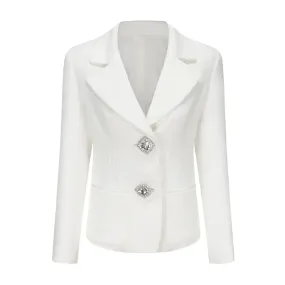 Solid Temperament Blazers For Women Notched Collar Long Sleeve Spliced Diamonds Autumn Blazer Female Fashion