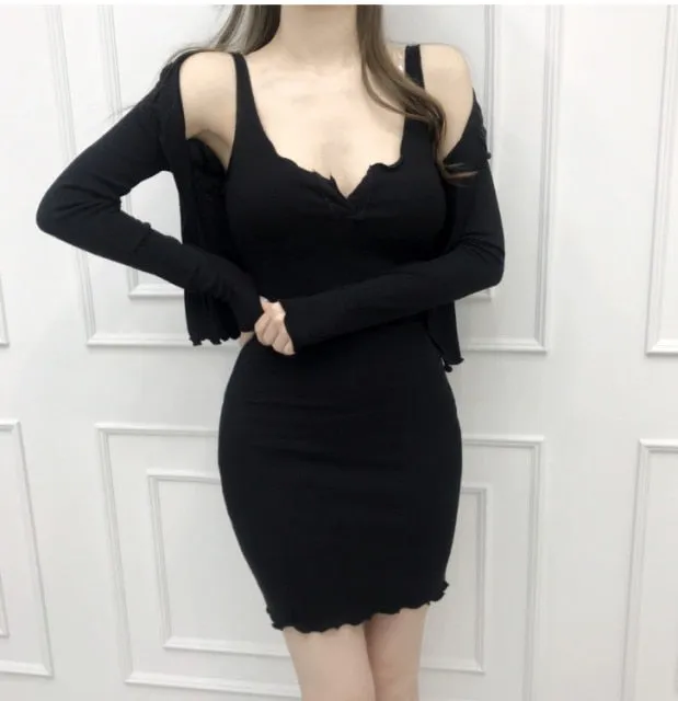 Spring Autumn Skinny Slim Elastic Bodycon Sexy Evening Party Long Sleeve Mini Dress