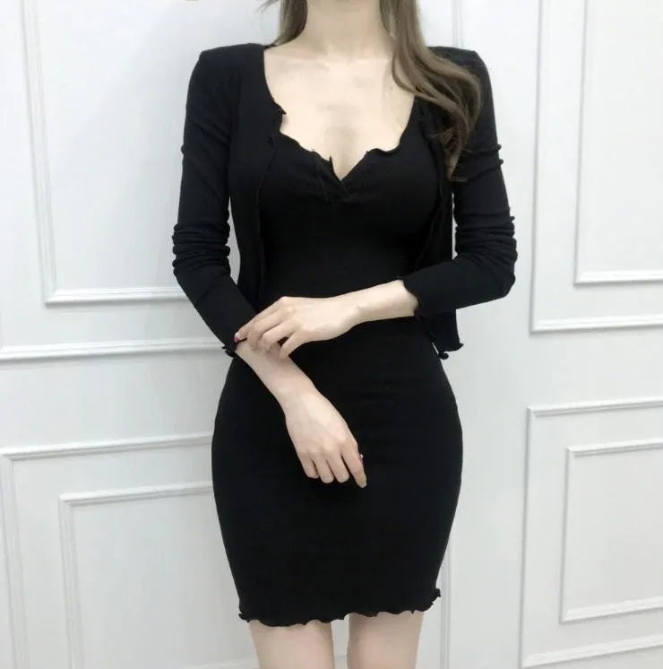 Spring Autumn Skinny Slim Elastic Bodycon Sexy Evening Party Long Sleeve Mini Dress