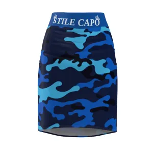 STILE CAPO QUEENS BLUE CAMO PENCIL SKIRT.