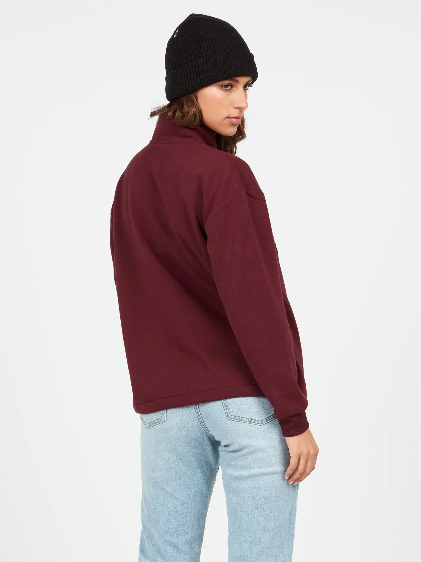 Stone Stacked Mock Neck Hoodie - Burgundy