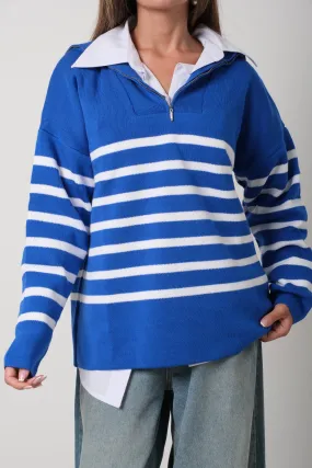 Striped Zippered Knitwear Sweater