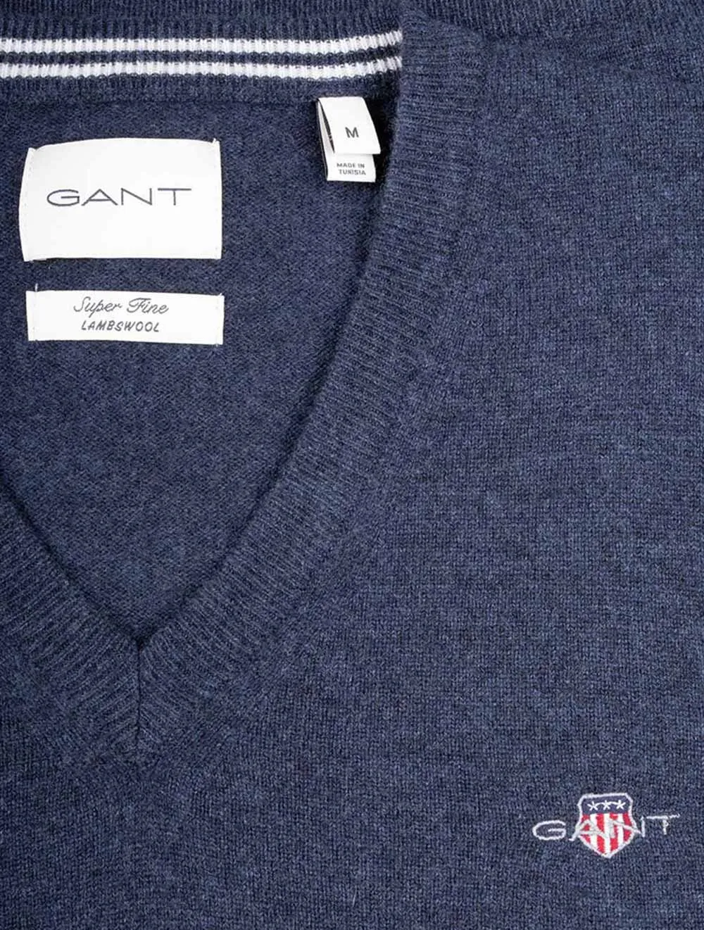 Superfine Lambswool V Neck Dark Navy Melange