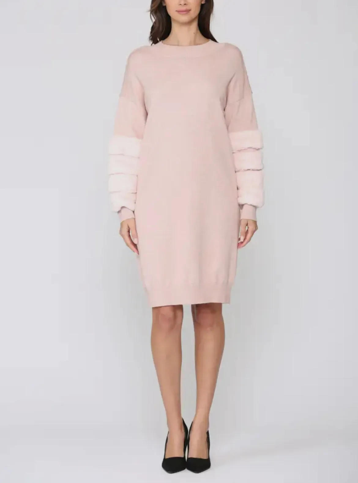 Sweater Knitted Dress with Faux Fur