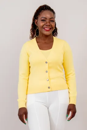 Tellie Cardigan, Yellow, Cotton