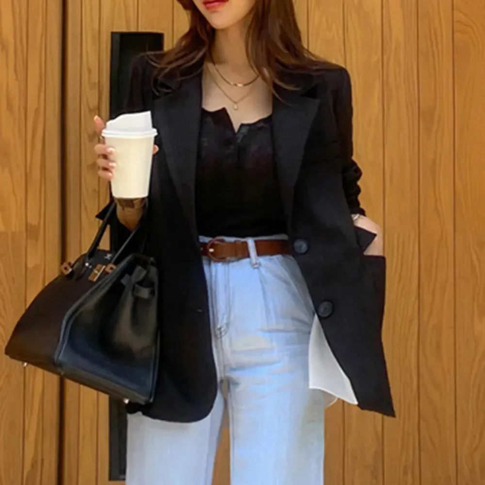 Temperament Blazers For Women Notched Collar Long Sleeve Colorblock Blazer Female Fashion Style Clothing