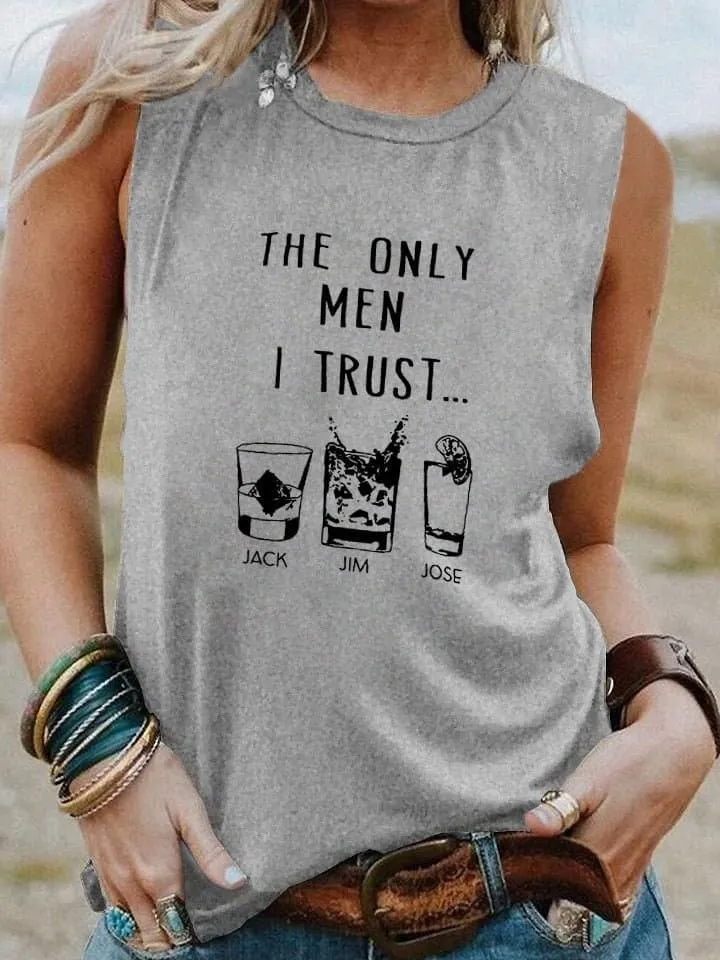 The Only Men I Trust Tank Top - Casual Cotton Polyester Blend - Women's Summer Letter Pattern Sleeveless Shirt