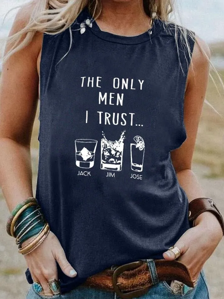 The Only Men I Trust Tank Top - Casual Cotton Polyester Blend - Women's Summer Letter Pattern Sleeveless Shirt