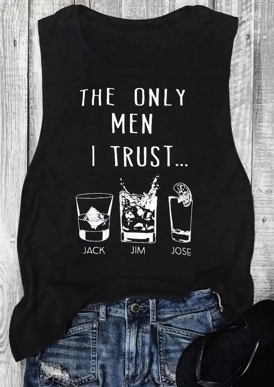 The Only Men I Trust Tank Top - Casual Cotton Polyester Blend - Women's Summer Letter Pattern Sleeveless Shirt