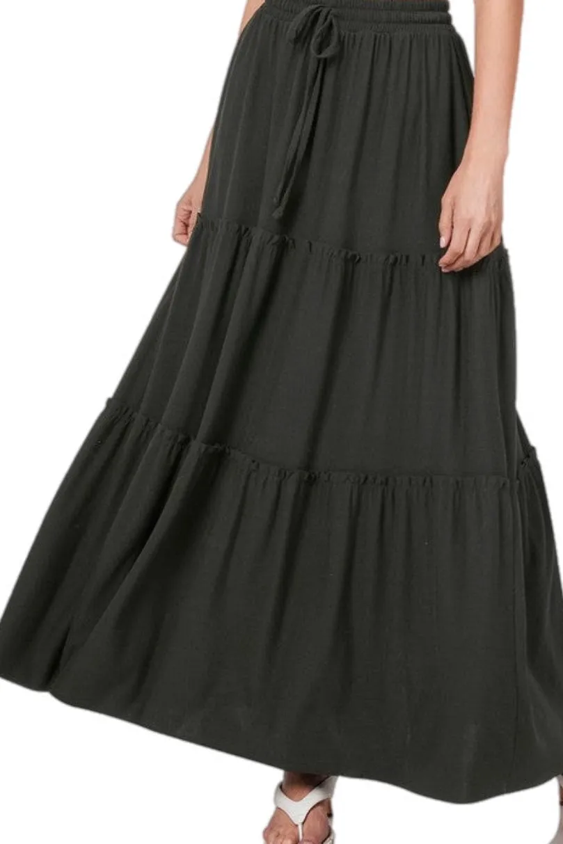 Tiered Ruffle Maxi Skirt Style 8215 in black