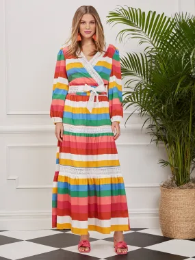 Tiered Stripe Poplin Maxi Skirt