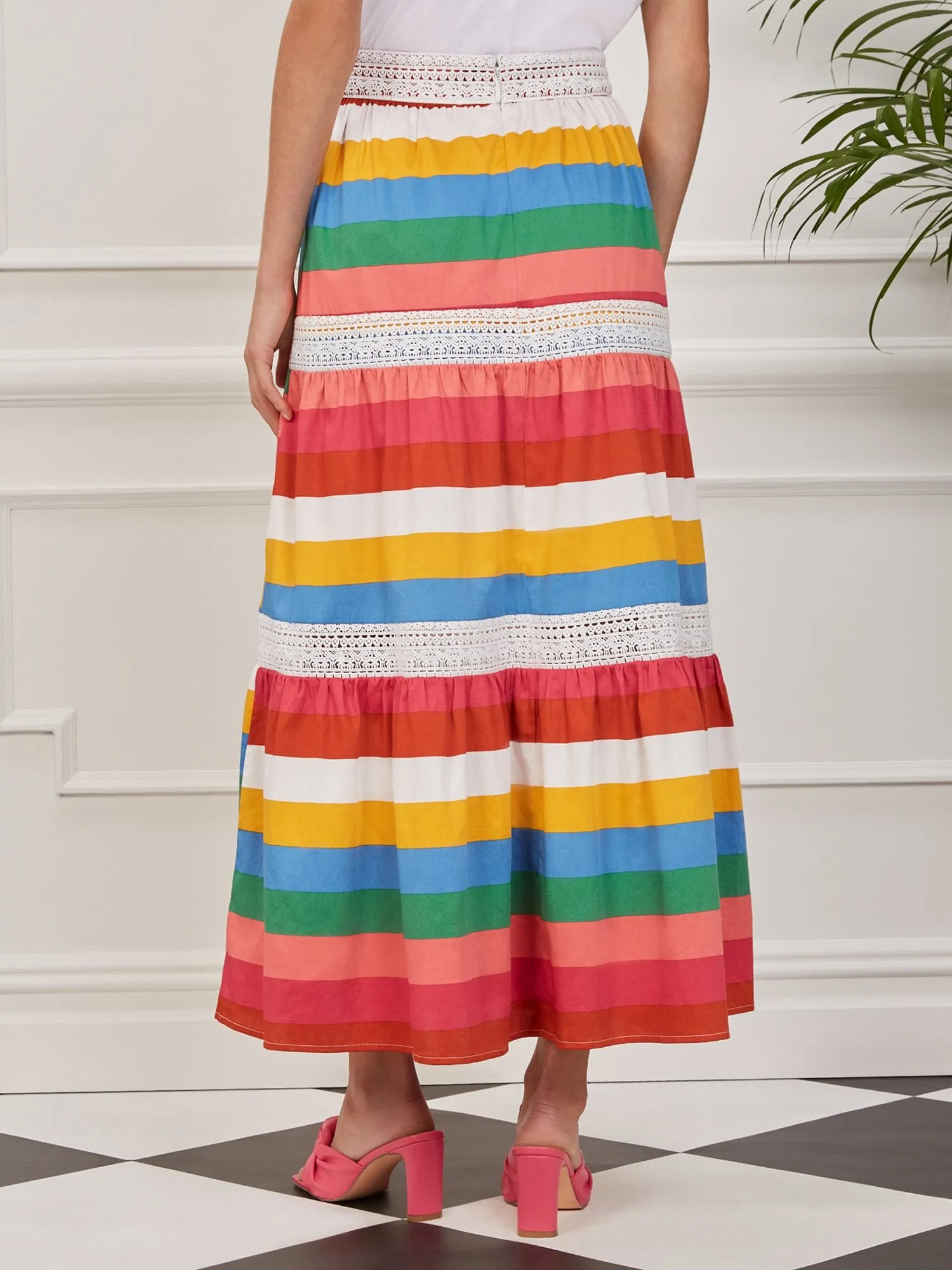 Tiered Stripe Poplin Maxi Skirt