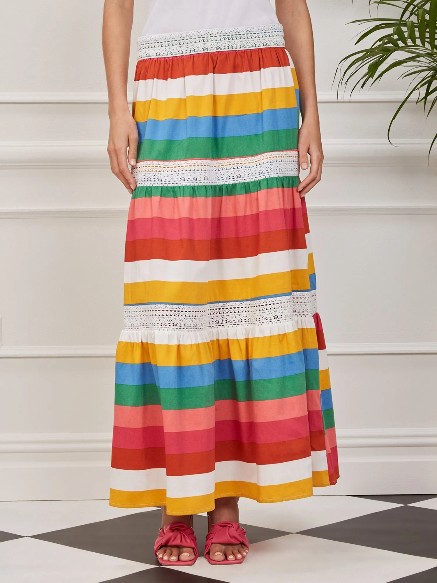 Tiered Stripe Poplin Maxi Skirt