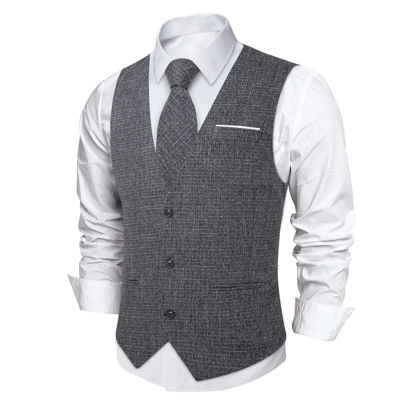 Ties2you Grey Solid Jacquard Men's Vest Necktie Bowtie Set