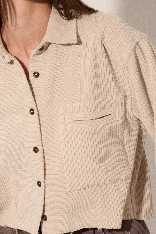 Timeless Corduroy Raw Edge Pocket Shirt - Cream