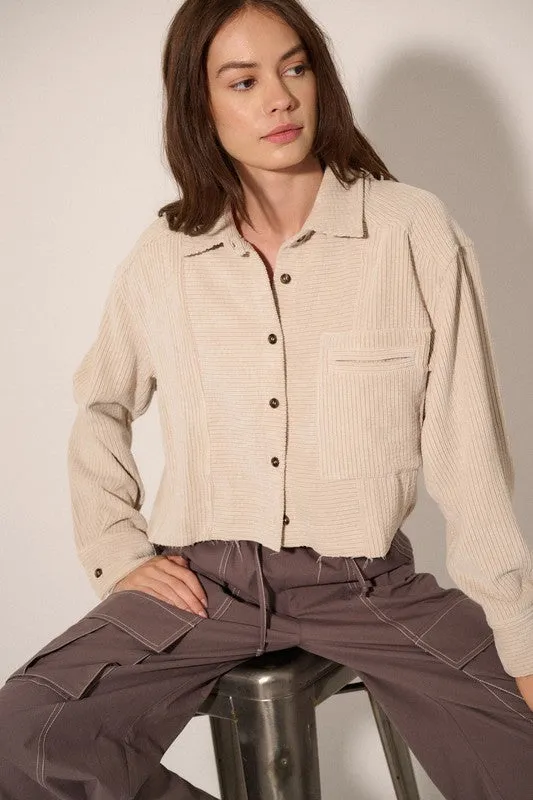 Timeless Corduroy Raw Edge Pocket Shirt - Cream