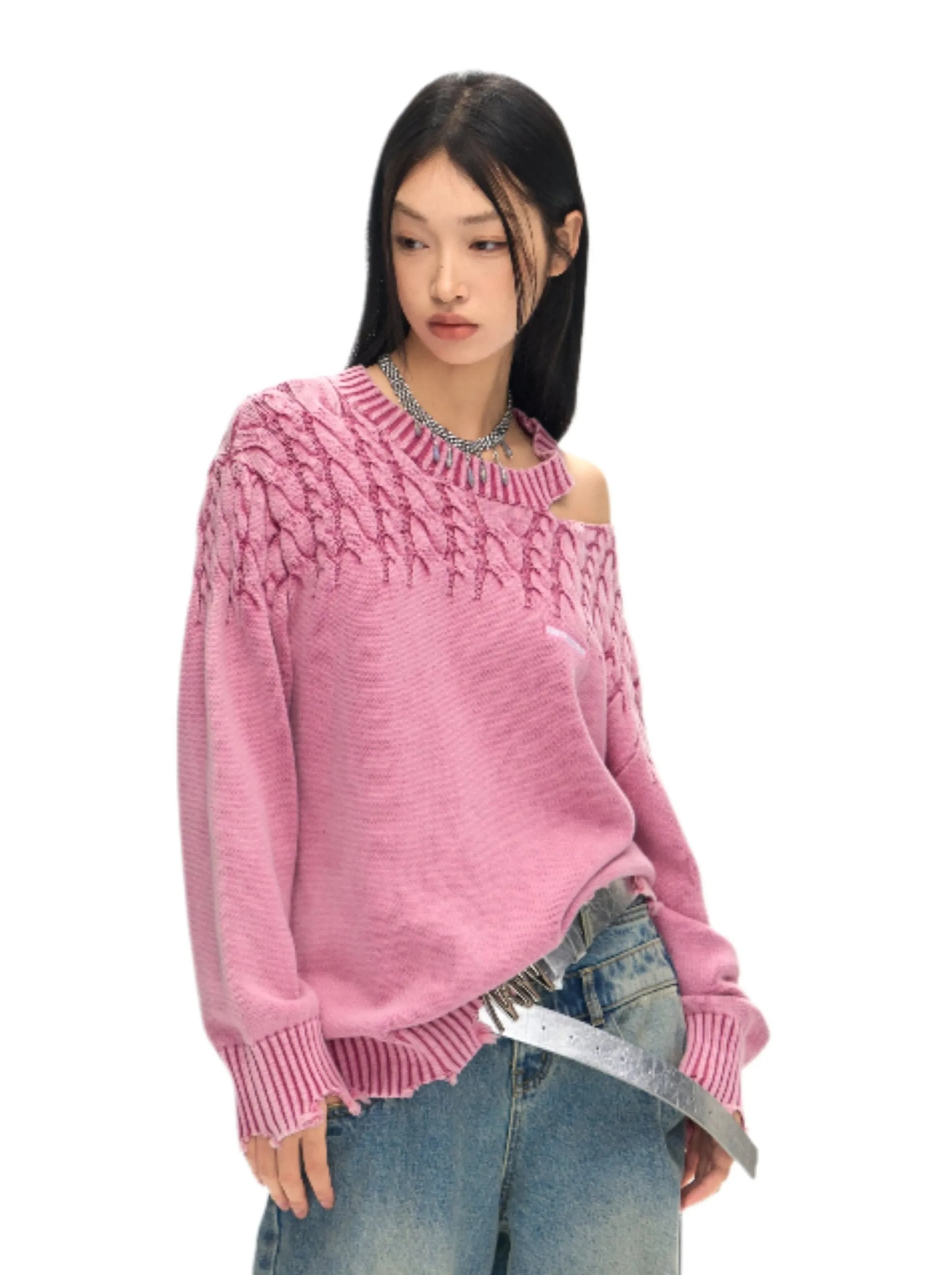 Trackless Train Washed Color Cut Out Sweater