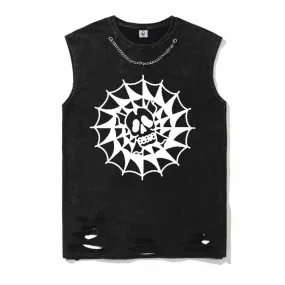 Trapped Skull Spider Web Vest Top